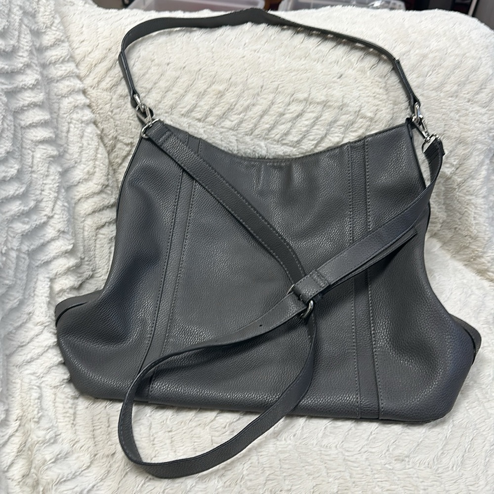 Charming Charlie Large Gray Tote Bag, Two Straps, soft Supple VEGAN Leather